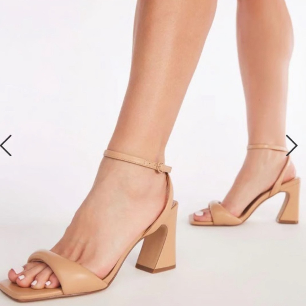 Beige Heel Sandals with Ankle Strap